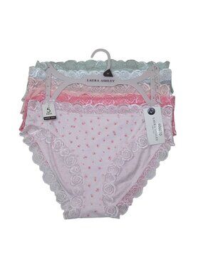 Laura Ashley 5 Pack Super Soft Lace Trim Panties Medium Pink Green Gray - Rayon
